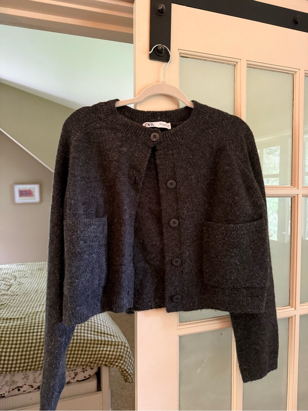 Zara Charcoal Cropped Button-Up Cardigan